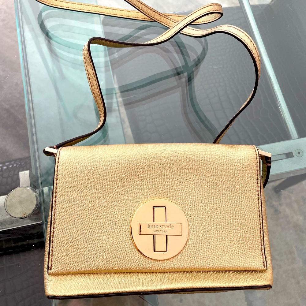 Kate Spade gold clutch with crossbody strap